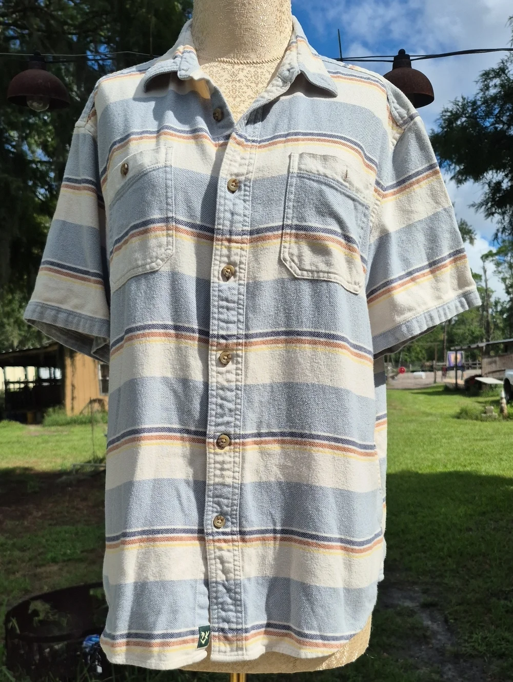 Vintage Outdoor Life Short Sleeve 100% Cotton Heavy Button Up Shirt  Large Mens